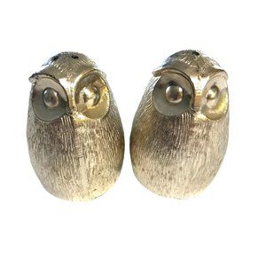 MCM Silver Metal Owl Salt & Pepper Shakers Japan